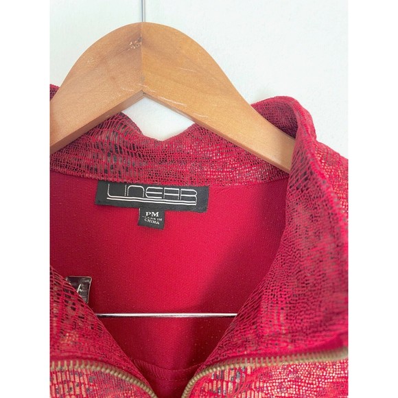Linear Jacket Women's PM Red Zip Lightweight Blazer Animal Print Metallic - Picture 3 of 7